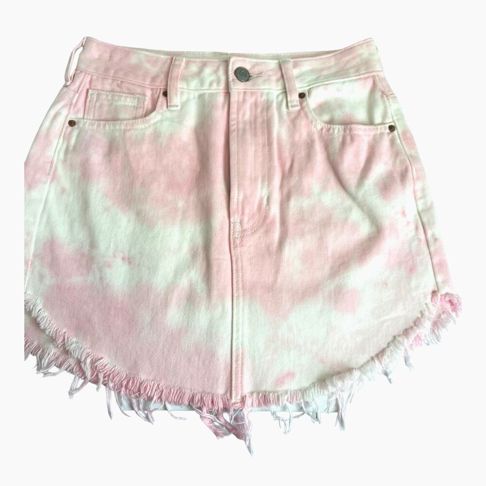 PacSun Tie-Dye High Rise Denim Jeans Mini Skirt | Pink | sz 24 NEW - Picture 10 of 11